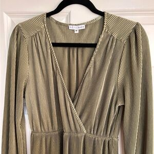 Olive Green A-Line Dress with Long Bishop Sleeves. Baltic Born